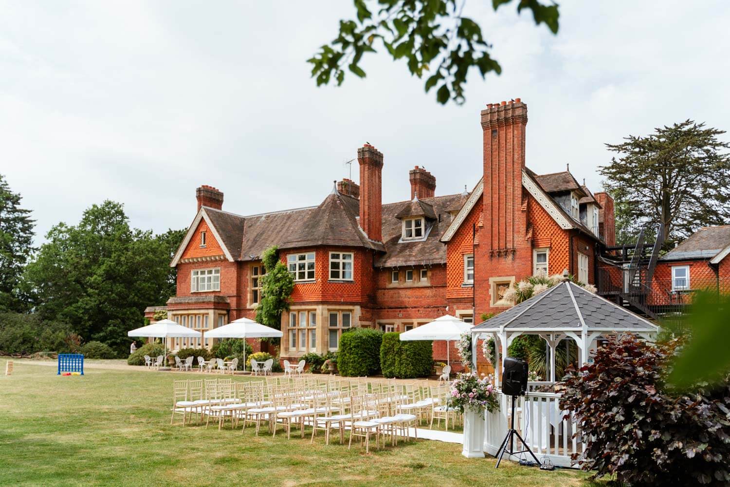 the outdoor ceremony setup in the garden of Cantley house Hotel